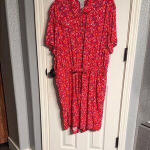 Floral Red Button romper shorts Dillard